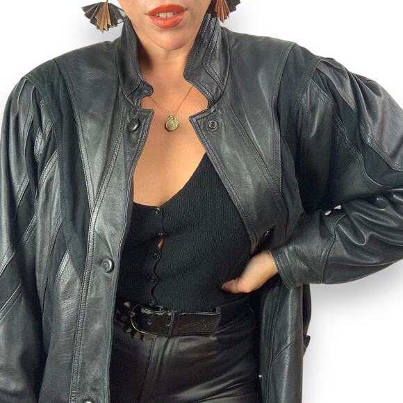 ❌SOLD❌Vintage MILAN LEATHERWEAR long black leather and suede jacket - Picture 11 of 13